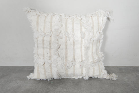 Textured Moroccan Pillow with Fringe Stripes - 18.8 x 19.6 Inches