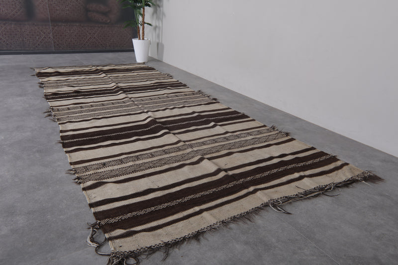 Handwoven Kilim Rug - Black and Cream Stripes 4.3 FT X 11.1 FT