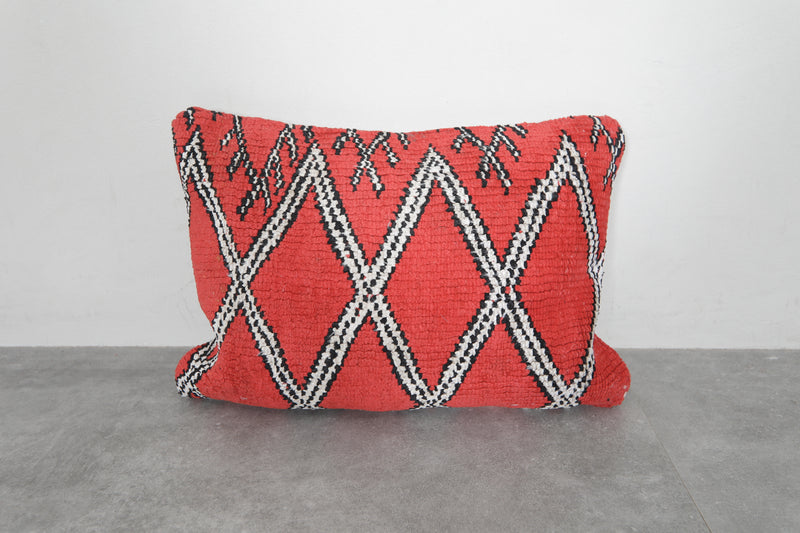 Bold Red Moroccan Pillow with Black and White Diamond Patterns - 15.7 x 22 Inches - kilim pillow