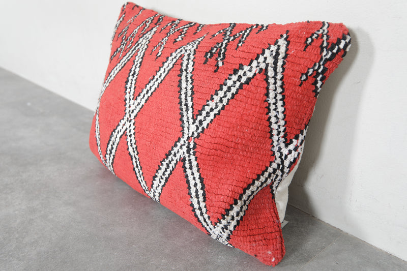 Bold Red Moroccan Pillow with Black and White Diamond Patterns - 15.7 x 22 Inches - kilim pillow