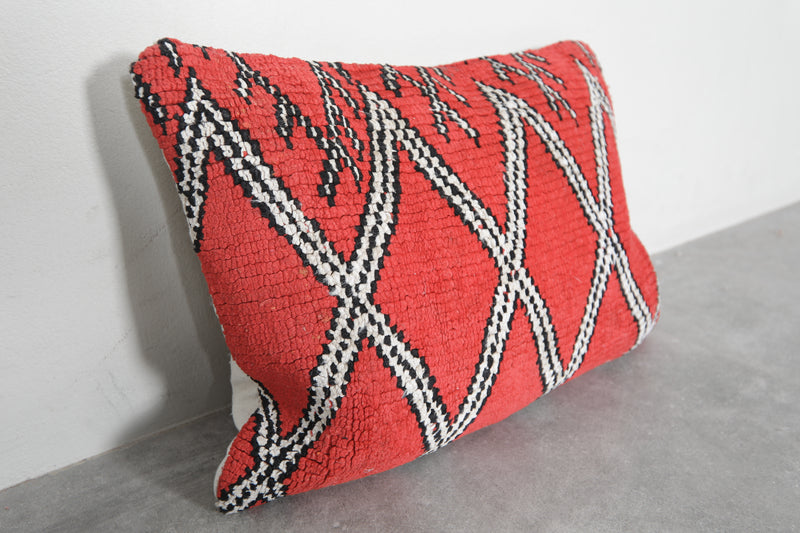 Bold Red Moroccan Pillow with Black and White Diamond Patterns - 15.7 x 22 Inches - kilim pillow