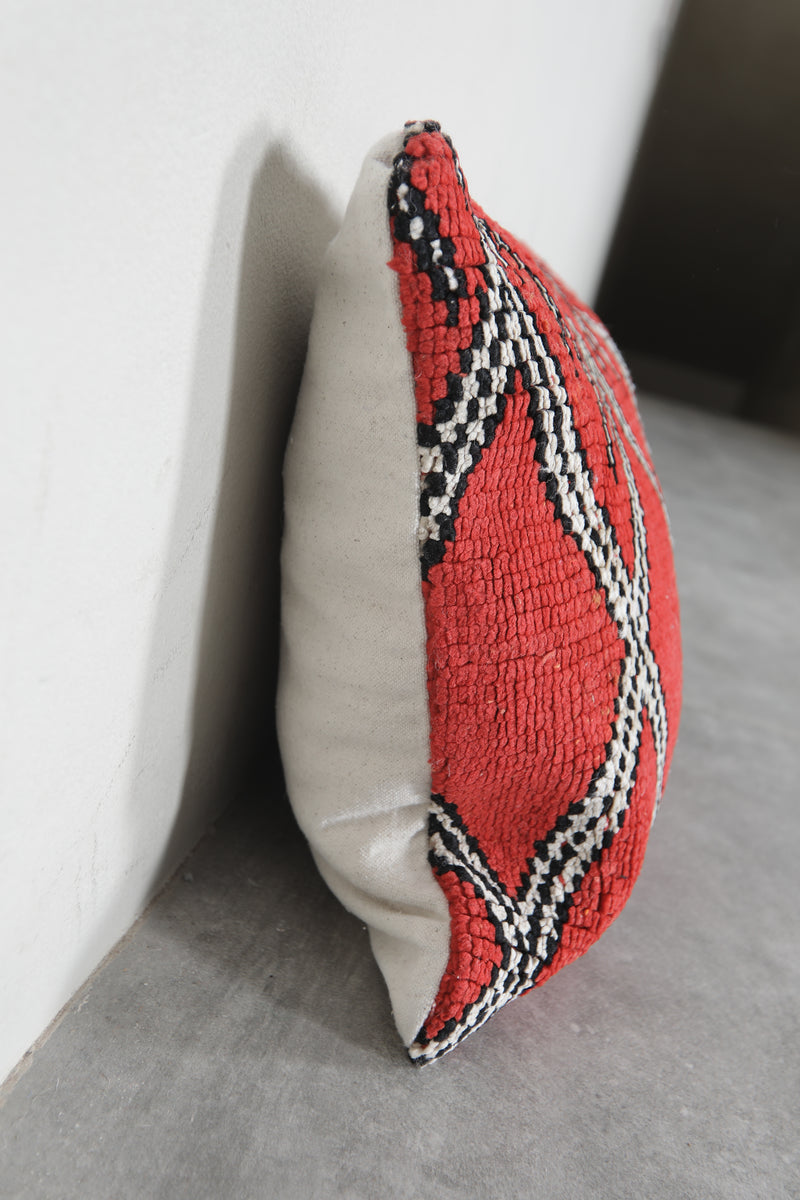 Bold Red Moroccan Pillow with Black and White Diamond Patterns - 15.7 x 22 Inches - kilim pillow