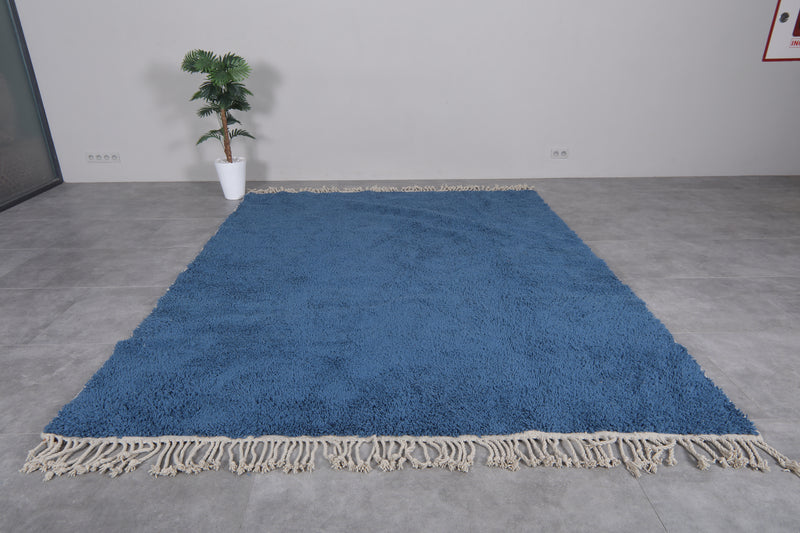 Large Moroccan Rug - 8.2 x 10.4 ft | Deep Blue Shag with Fringe