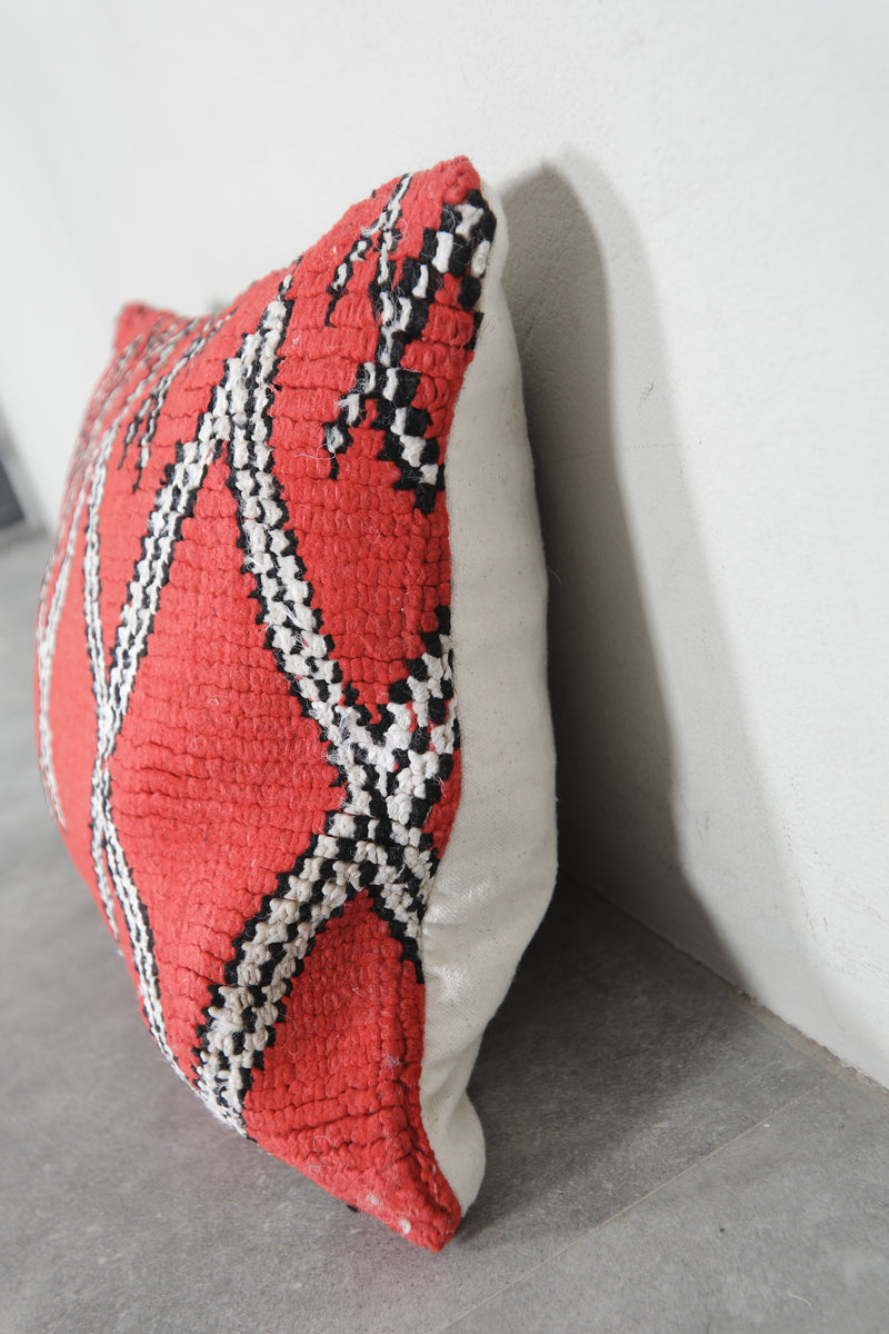 Bold Red Moroccan Pillow with Black and White Diamond Patterns - 15.7 x 22 Inches - kilim pillow