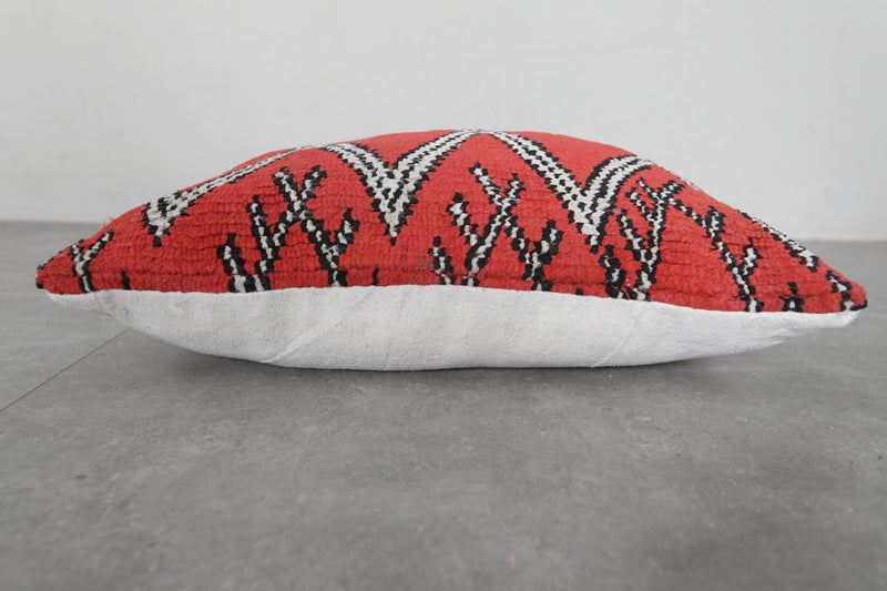 Bold Red Moroccan Pillow with Black and White Diamond Patterns - 15.7 x 22 Inches - kilim pillow