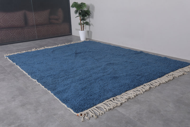 Large Moroccan Rug - 8.2 x 10.4 ft | Deep Blue Shag with Fringe