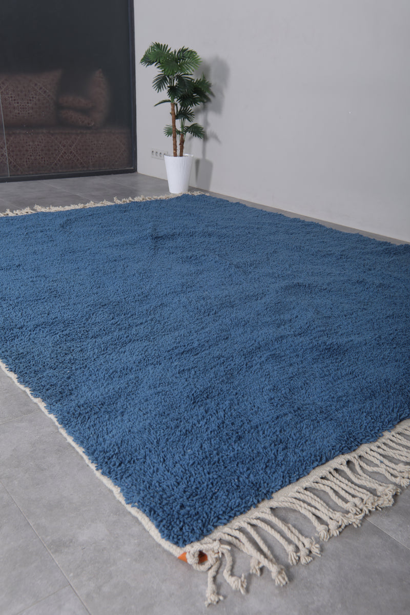 Large Moroccan Rug - 8.2 x 10.4 ft | Deep Blue Shag with Fringe