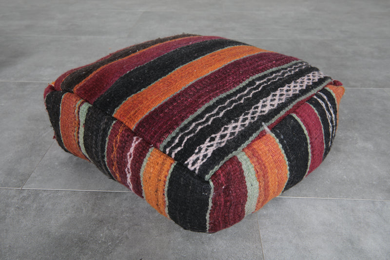 Pair of Moroccan Kilim Poufs - Handwoven Wool Floor Cushions