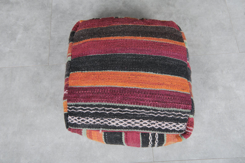 Pair of Moroccan Kilim Poufs - Handwoven Wool Floor Cushions