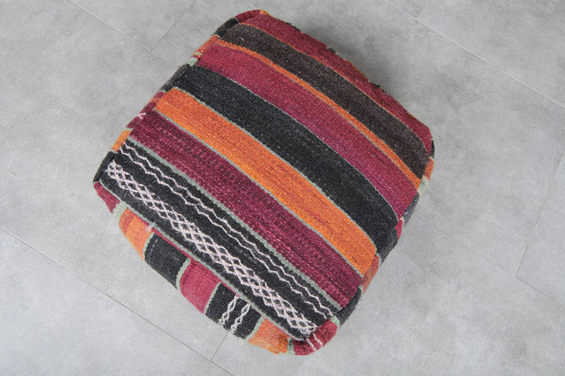 Pair of Moroccan Kilim Poufs - Handwoven Wool Floor Cushions