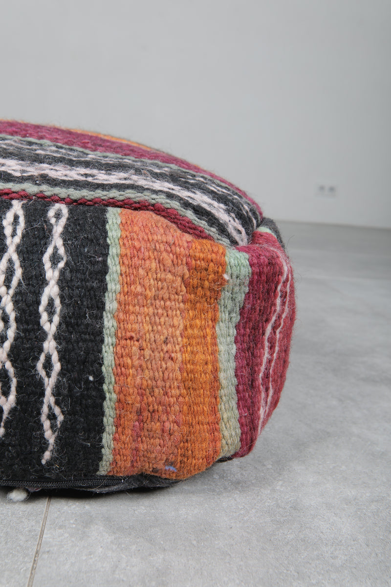 Pair of Moroccan Kilim Poufs - Handwoven Wool Floor Cushions