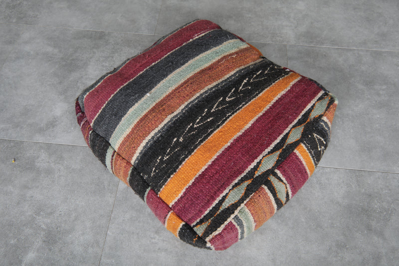 Pair of Moroccan Kilim Poufs - Handwoven Wool Floor Cushions