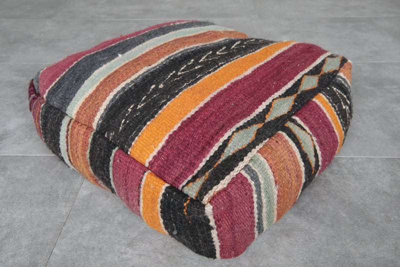 Pair of Moroccan Kilim Poufs - Handwoven Wool Floor Cushions