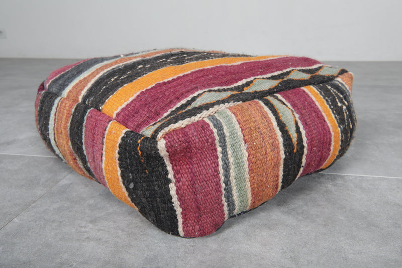 Pair of Moroccan Kilim Poufs - Handwoven Wool Floor Cushions