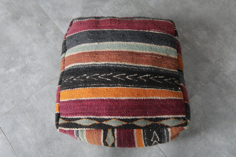 Pair of Moroccan Kilim Poufs - Handwoven Wool Floor Cushions