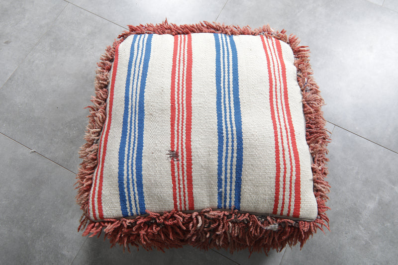 Vintage Moroccan Boujaad Pouf  - Handwoven Wool Floor Cushion