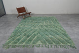 Unique Green Moroccan Rug - 7.3 x 8.8 ft | Geometric Pattern with Fringe