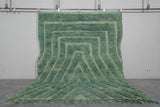 Unique Green Moroccan Rug - 7.3 x 8.8 ft | Geometric Pattern with Fringe