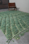 Unique Green Moroccan Rug - 7.3 x 8.8 ft | Geometric Pattern with Fringe