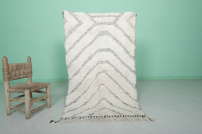 White Moroccan Rug - 3 x 4.9 ft | Handwoven Minimalist Design