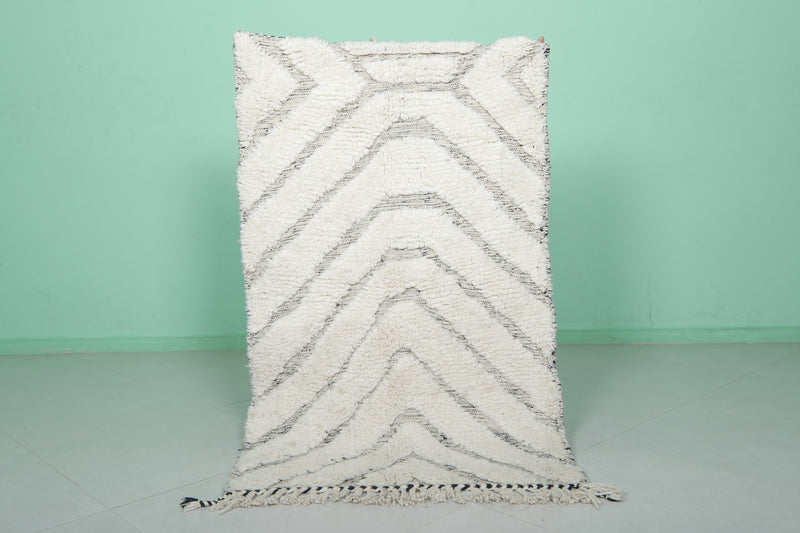 White Moroccan Rug - 3 x 4.9 ft | Handwoven Minimalist Design