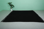 Moroccan Rug 7.4 x 9.8 ft - Handwoven Black Wool with Fringe