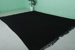 Moroccan Rug 7.4 x 9.8 ft - Handwoven Black Wool with Fringe