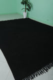 Moroccan Rug 7.4 x 9.8 ft - Handwoven Black Wool with Fringe