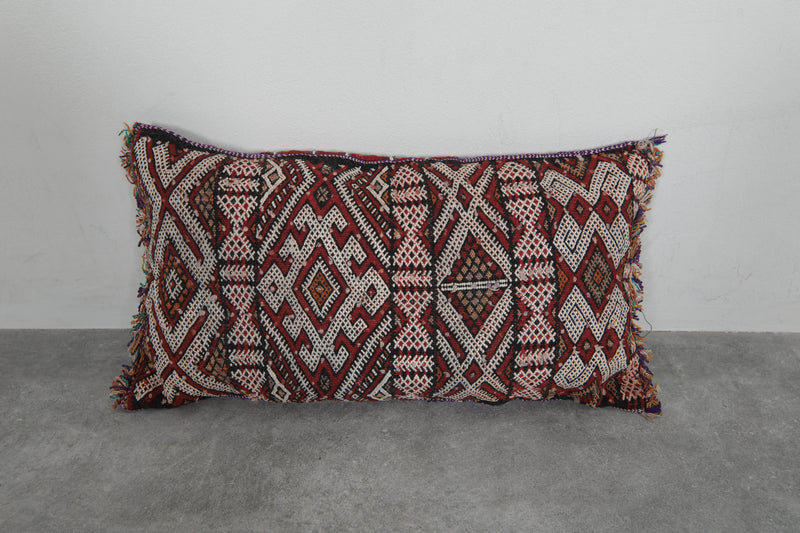 Traditional Moroccan Pillow with Geometric Patterns - 13.3 x 24 Inches - kilim pillow