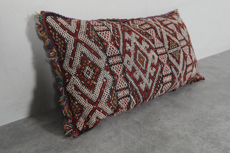 Traditional Moroccan Pillow with Geometric Patterns - 13.3 x 24 Inches - kilim pillow