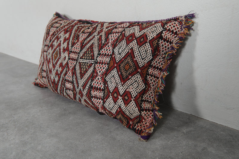 Traditional Moroccan Pillow with Geometric Patterns - 13.3 x 24 Inches - kilim pillow