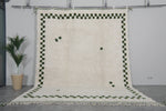 Extra Large Moroccan Rug - 9.6 x 12.1 Feet, Cream with Green Accents | Handwoven Berber Style