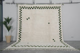 Extra Large Moroccan Rug - 9.6 x 12.1 Feet, Cream with Green Accents | Handwoven Berber Style