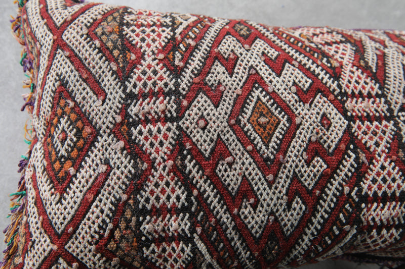 Traditional Moroccan Pillow with Geometric Patterns - 13.3 x 24 Inches - kilim pillow