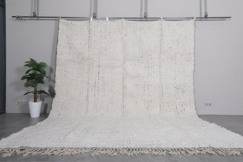 Large Moroccan Wool Rug - 10 x 12.4 FT | Handwoven Ivory Plush Rug with Fringe