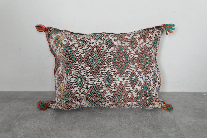 Moroccan Pillow with Vibrant Diamond Motifs - 16.1 x 20.8 Inches - kilim pillow