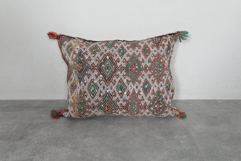 Moroccan Pillow with Vibrant Diamond Motifs - 16.1 x 20.8 Inches - kilim pillow