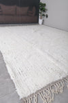 Large Moroccan Wool Rug - 10 x 12.4 FT | Handwoven Ivory Plush Rug with Fringe