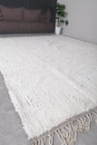 Large Moroccan Wool Rug - 10 x 12.4 FT | Handwoven Ivory Plush Rug with Fringe