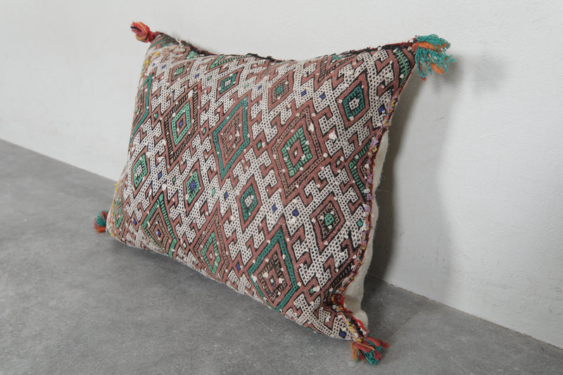 Moroccan Pillow with Vibrant Diamond Motifs - 16.1 x 20.8 Inches - kilim pillow