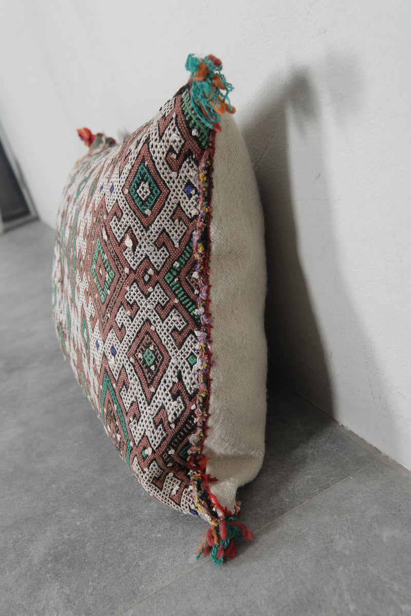 Moroccan Pillow with Vibrant Diamond Motifs - 16.1 x 20.8 Inches - kilim pillow