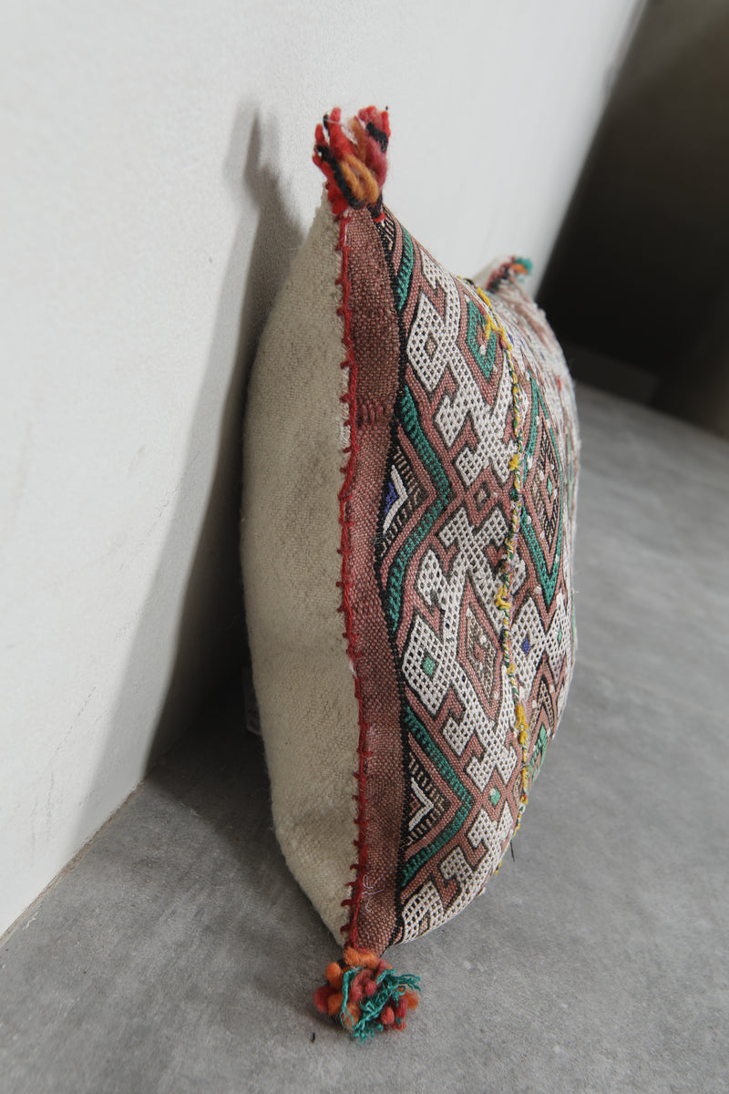 Moroccan Pillow with Vibrant Diamond Motifs - 16.1 x 20.8 Inches - kilim pillow