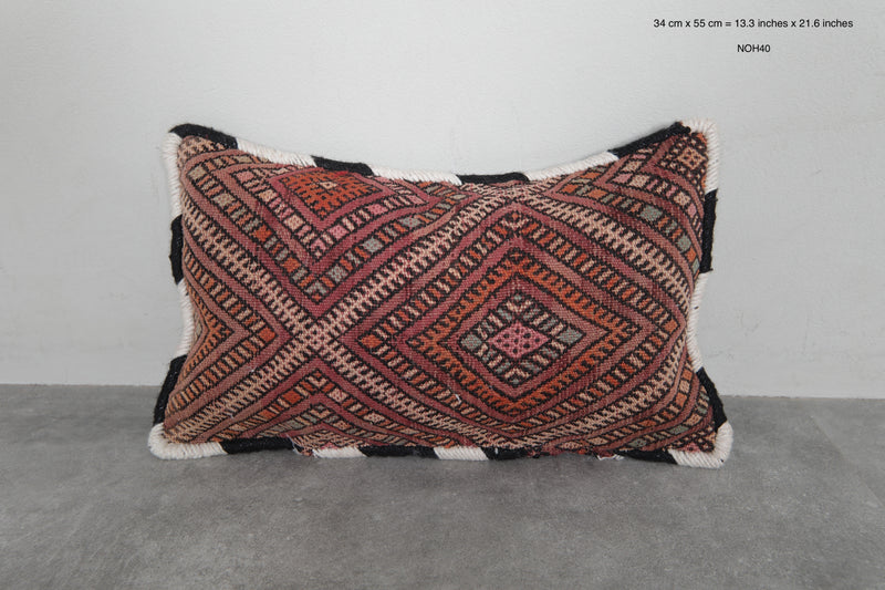 Rustic Moroccan Pillow with Diamond Motifs - 13.3 x 21.6 Inches - kilim pillow