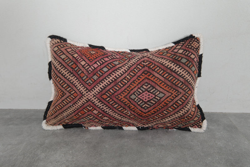 Rustic Moroccan Pillow with Diamond Motifs - 13.3 x 21.6 Inches - kilim pillow