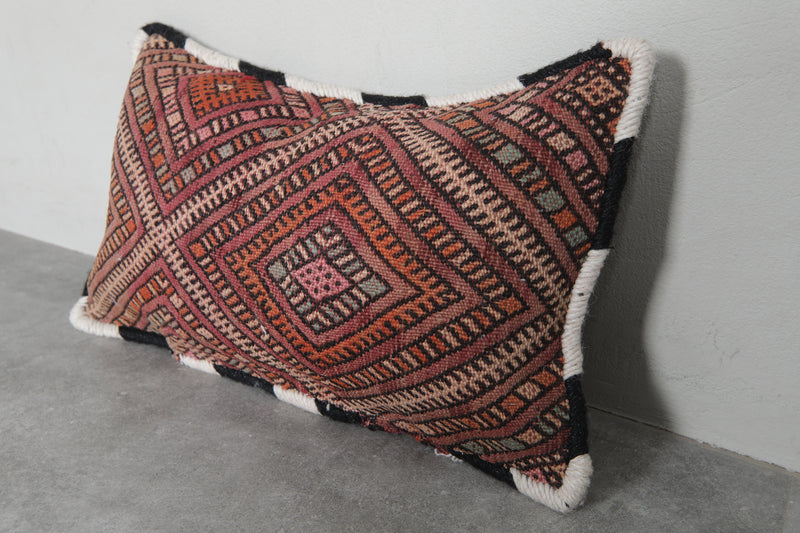 Rustic Moroccan Pillow with Diamond Motifs - 13.3 x 21.6 Inches - kilim pillow