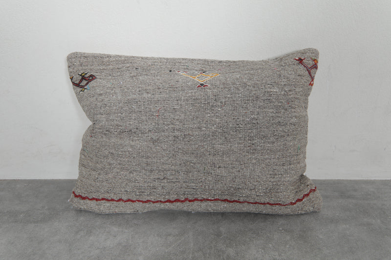 Minimalist Gray Moroccan Pillow with Subtle Embroidery - 14.9 x 21.2 Inches - kilim pillow