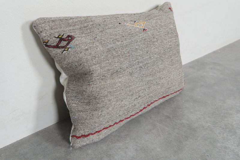 Minimalist Gray Moroccan Pillow with Subtle Embroidery - 14.9 x 21.2 Inches - kilim pillow