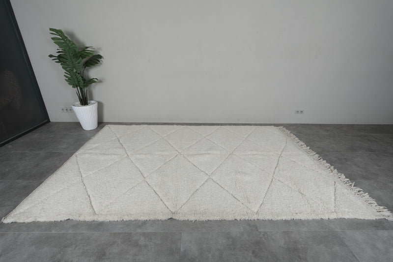 Off-White Beni Ourain Rug 6.5 X 10.1 FT Handmade Rug - 