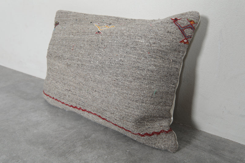 Minimalist Gray Moroccan Pillow with Subtle Embroidery - 14.9 x 21.2 Inches - kilim pillow