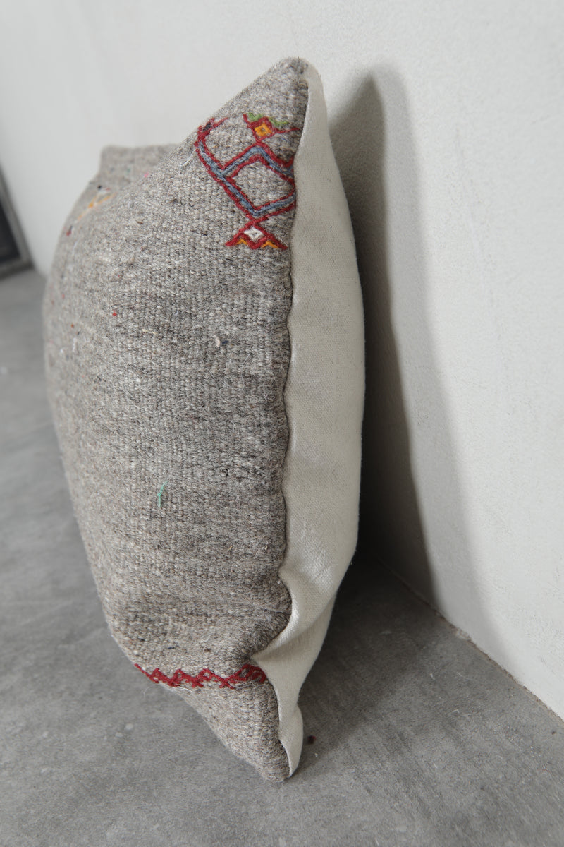 Minimalist Gray Moroccan Pillow with Subtle Embroidery - 14.9 x 21.2 Inches - kilim pillow